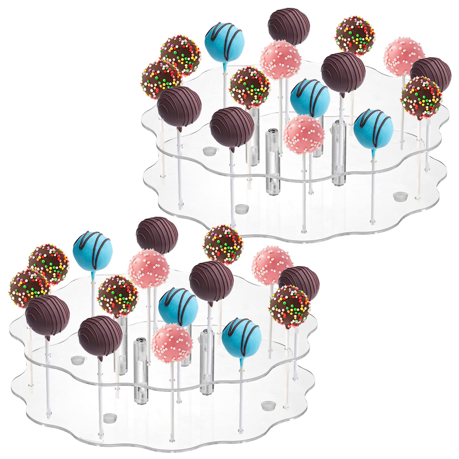 Hacaroa 2 Pack Cake Pop Display Stand, 16 Holes Acylic Clear Lollipop Holder, Decorative Candy Dessert Holder Cupcake Stand for Weddings, Baby Showers, Birthday Parties