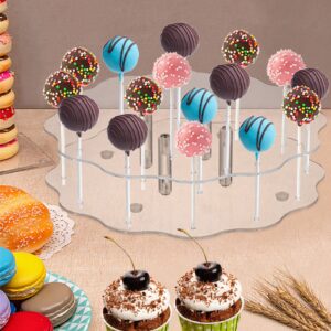 Hacaroa 2 Pack Cake Pop Display Stand, 16 Holes Acylic Clear Lollipop Holder, Decorative Candy Dessert Holder Cupcake Stand for Weddings, Baby Showers, Birthday Parties