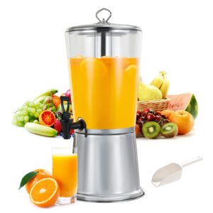 cold and hot beverage dispenser with ice container, 2.2 gallon stainless steel drink dispensers machine with stand and spigot for hot tea & coffee, cold milk, water, juice, beer