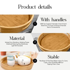 Set of 3 Bamboo Serving Tray, 2 Serving Tray with Handles, Trays for Food Serving, Food Trays for Eating on Couch, Coffee Table Trays for Living Room, Natural Bamboo Tray, Kitchen Decore