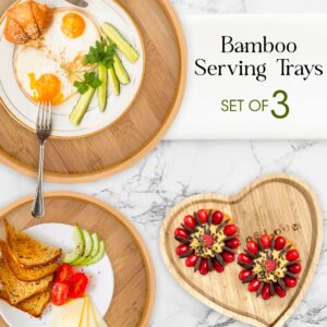 Set of 3 Bamboo Serving Tray, 2 Serving Tray with Handles, Trays for Food Serving, Food Trays for Eating on Couch, Coffee Table Trays for Living Room, Natural Bamboo Tray, Kitchen Decore