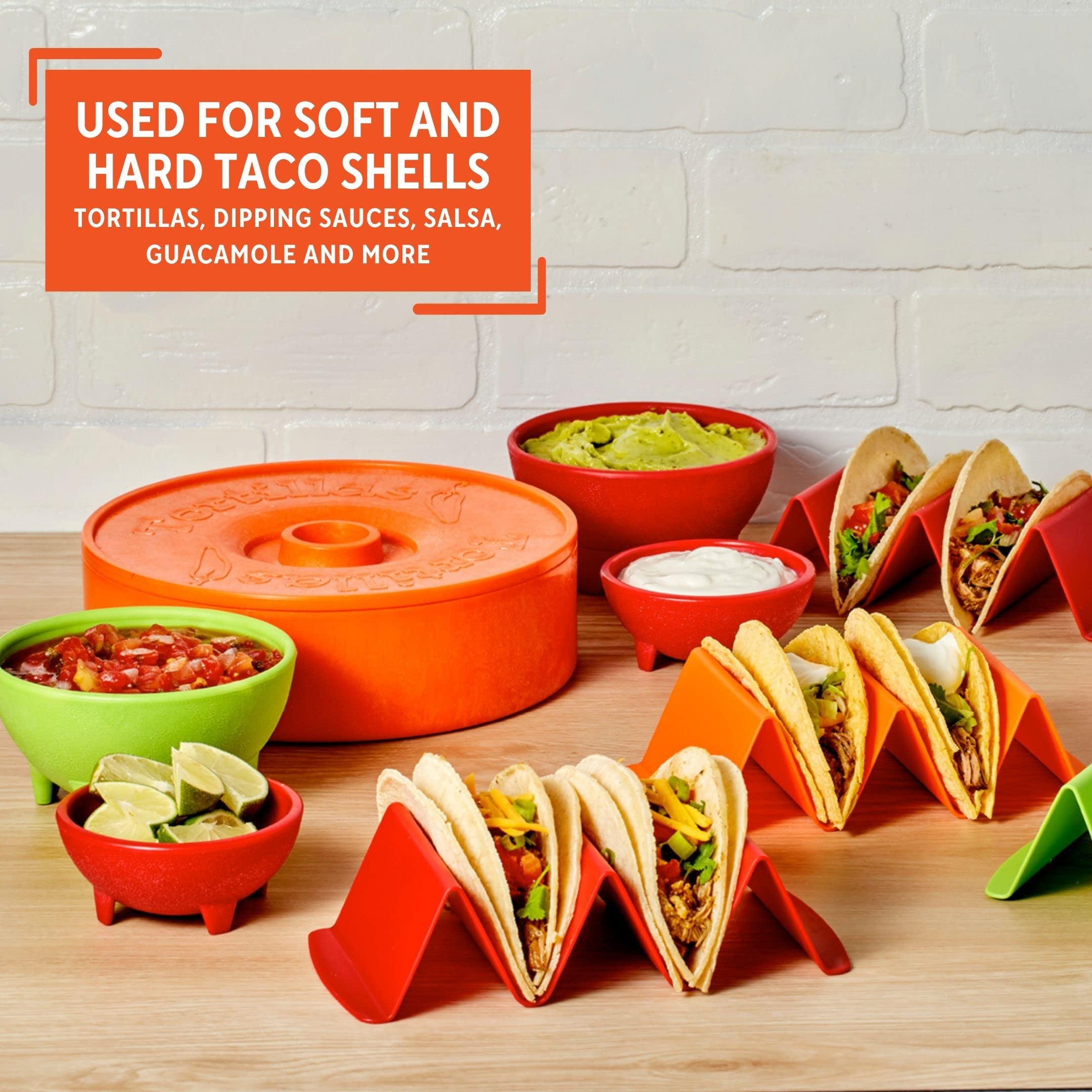 IMUSA 12 Piece Taco Fiesta Set, Kit Includes (1) 8" Tortilla Warmer, (3) Small Salsa Dishes, (4) Large Salsa Dishes (4) Taco Holder Stands