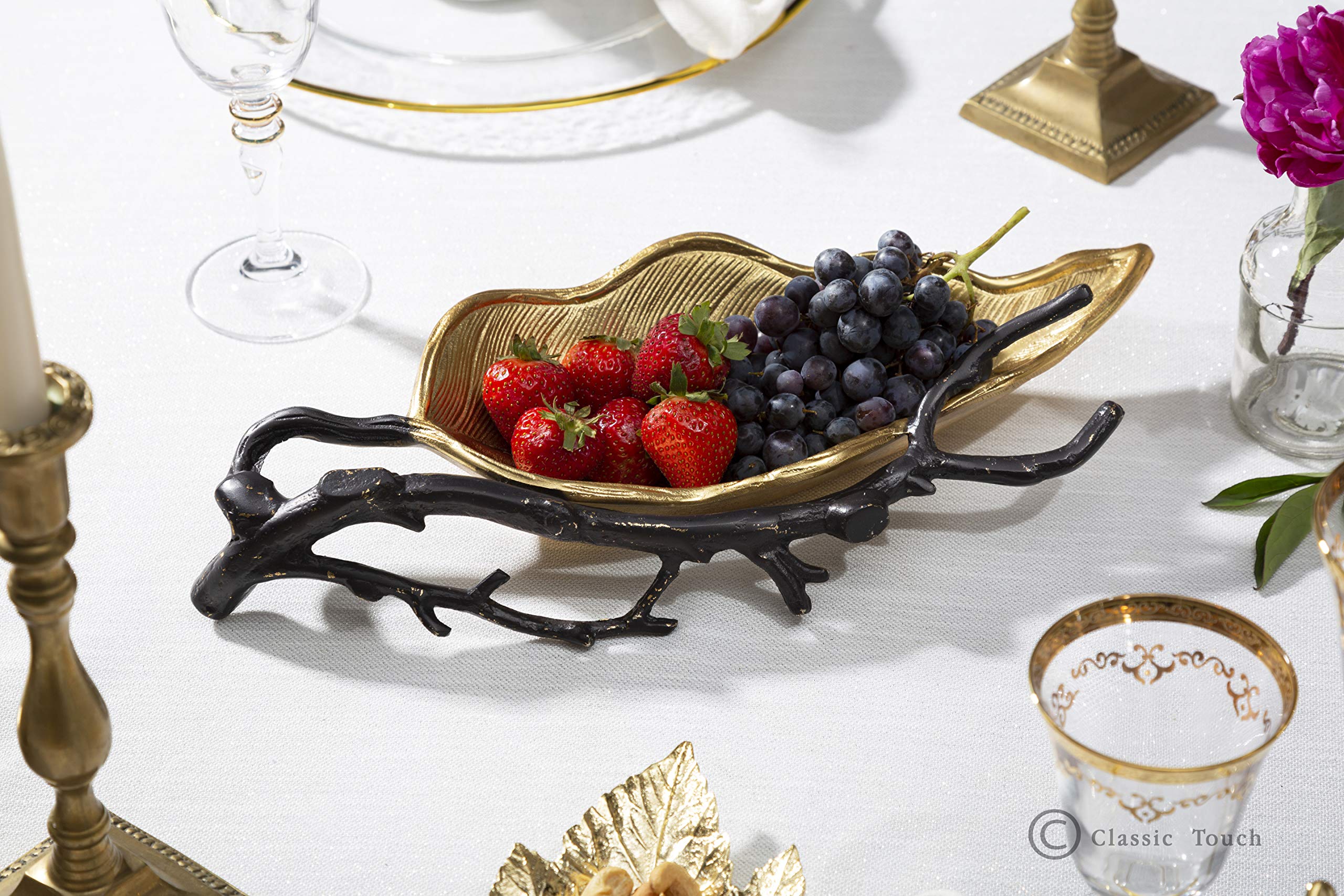 Gold Leaf Shape Candy Dish with Black Branch