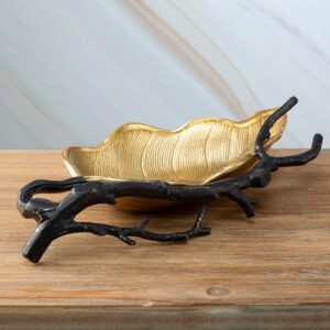 Gold Leaf Shape Candy Dish with Black Branch