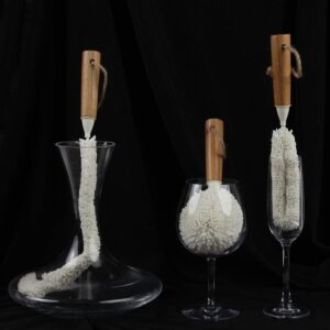 Lily's Home Decanter Cleaning Brush Set with Bamboo Handles, Glassware Cleaning Brushes for Hard to Reach Areas, Ideal for Champagne Flutes, Beer Mugs, Baby Bottles and Narrow Neck Goblets (Set of 3)