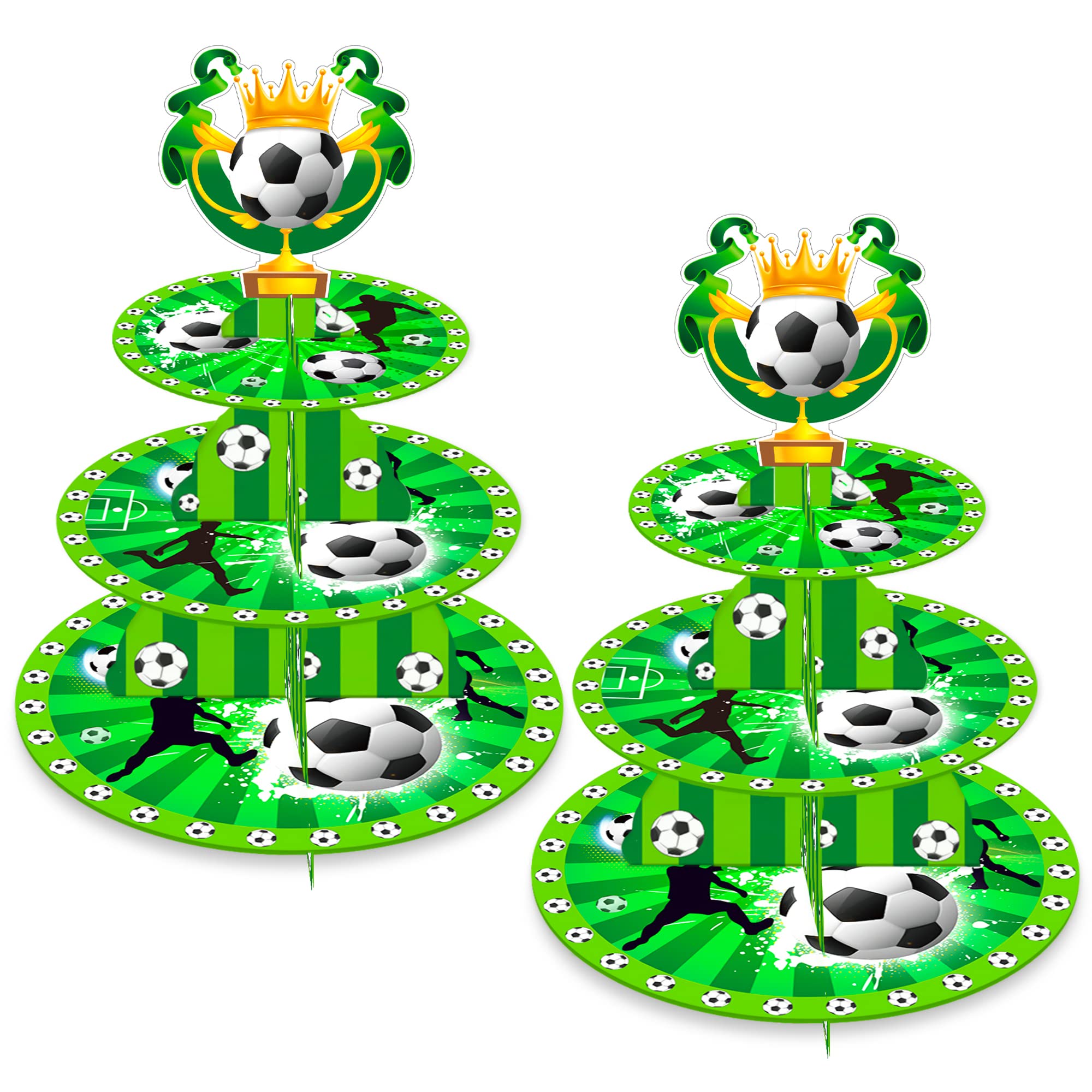 2 PCS Soccer Cupcake Stands - Soccer Party Decoration 3 Tier Desert Cup Cake Holder Stand Display for Soccer World Cup Kids Birthday Soccer Party Sport Party Supplies