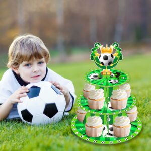 2 PCS Soccer Cupcake Stands - Soccer Party Decoration 3 Tier Desert Cup Cake Holder Stand Display for Soccer World Cup Kids Birthday Soccer Party Sport Party Supplies