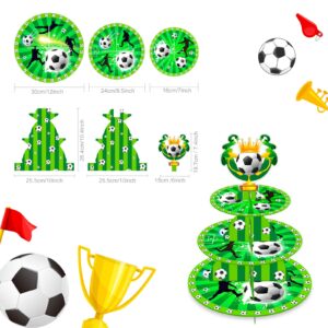 2 PCS Soccer Cupcake Stands - Soccer Party Decoration 3 Tier Desert Cup Cake Holder Stand Display for Soccer World Cup Kids Birthday Soccer Party Sport Party Supplies