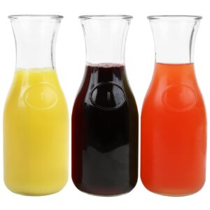 glass carafe 17 oz. water decanter, juice pitcher | ideal for wine, milk, juice & mimosa bar [set of 3]
