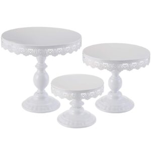topzea set of 3 cake stands, 8" & 10" & 12" round cupcake display metal dessert cake holders for weddings, birthday party, baby shower, anniversary, white