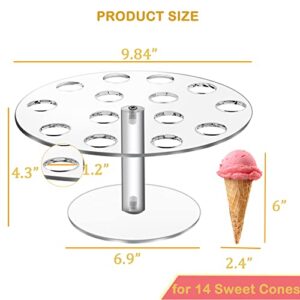 BLBYHO 【2 Pack 】 Acrylic Ice Cream Cone Holder Stand, Charcuterie Cone Holder, Sushi Hand Roll Stand Waffle Cupcake Sugar Cone Holder Stand, 14 Holes, Ideal Display Stand for Party, Baking Sell