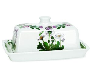 portmeirion botanic garden covered butter dish | 6 inch butter dish with assorted floral motifs | made in england from fine earthenware | dishwasher safe