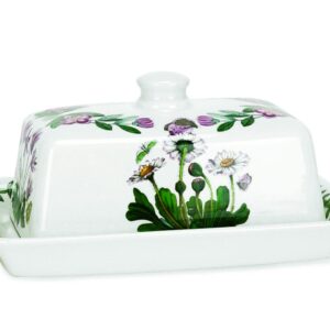 Portmeirion Botanic Garden Covered Butter Dish | 6 Inch Butter Dish with Assorted Floral Motifs | Made in England from Fine Earthenware | Dishwasher Safe