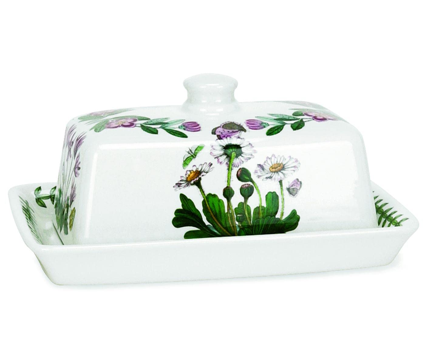 Portmeirion Botanic Garden Covered Butter Dish | 6 Inch Butter Dish with Assorted Floral Motifs | Made in England from Fine Earthenware | Dishwasher Safe