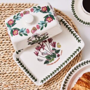 Portmeirion Botanic Garden Covered Butter Dish | 6 Inch Butter Dish with Assorted Floral Motifs | Made in England from Fine Earthenware | Dishwasher Safe