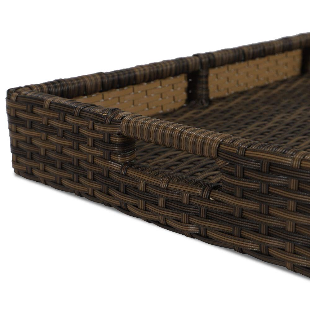 Outdoor/Indoor Hand Woven PE Rattan Large Serving Tray (Mixed Brown)