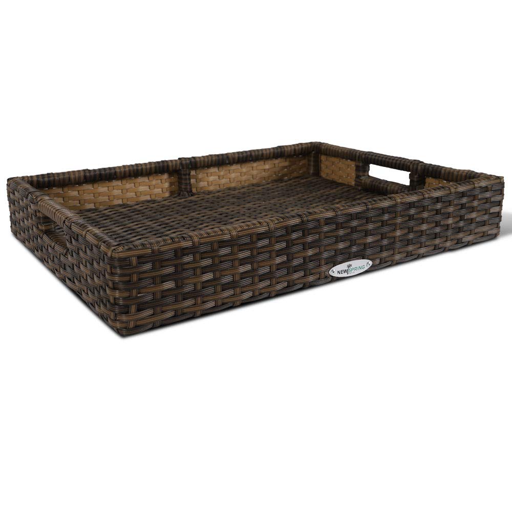 Outdoor/Indoor Hand Woven PE Rattan Large Serving Tray (Mixed Brown)