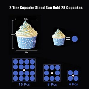 TANGSHUO 3 Tiers Square Acrylic Cupcake Stands with Rechargeable LED Light, Clear Cupcake Tower - Dessert Tower - Cupcake Tier Stands for Weddings, Anniversaries, Baby Showers, Birthday Parties