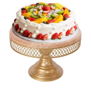 weharnar 12 in cake stand round, wooden dessert stands and pedestal cake stand with gold base, gold cake stand for wedding birthday party