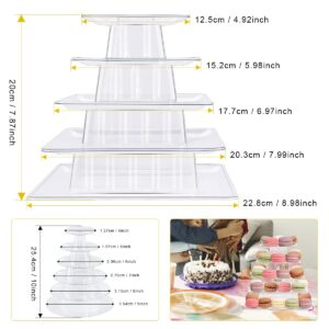 5 -Tier Macaron Tower Stand, Square Tiered Dessert Cake Display Stand Serving Tray for Birthday Party,Wedding,Baby Shower, French Macarons, Bakery Decor -Transparent