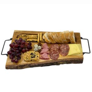 wrightmart rustic wooden charcuterie board, a flavorful delight for cheese and olive lover, raw edge acacia wood with handle, serve in style. decorative & unique, each board is one-of-a-kind