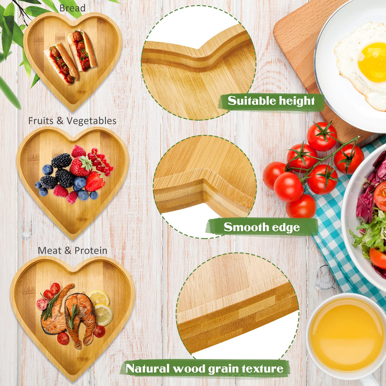 Patelai 3 Pieces Wooden Serving Tray Plate Dish for Snacks, Cookies, Fruits Cheese Display Food Dish Home Office (Heart)