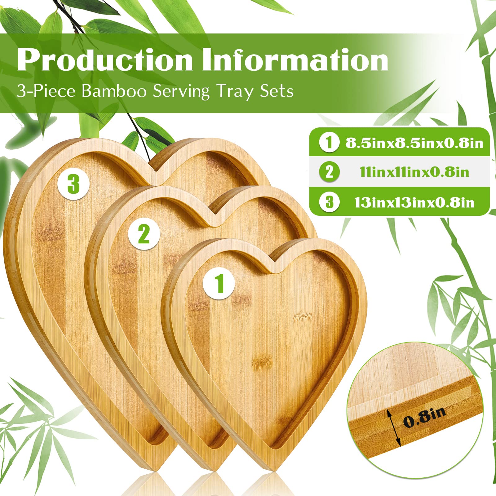 Patelai 3 Pieces Wooden Serving Tray Plate Dish for Snacks, Cookies, Fruits Cheese Display Food Dish Home Office (Heart)