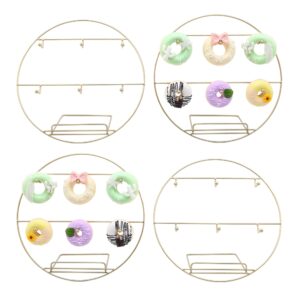 4 pack metal donut wall display stands set, reusable doughnut bagel holder gold round donuts stand rack display holds up 10cm 24 donuts for dessert display table treat parties decorations