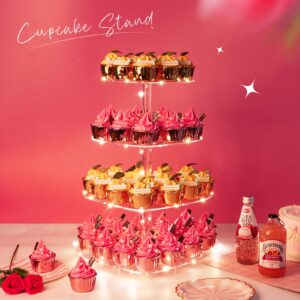 4 Tier Heart Cupcake Stand, 2023 New Acrylic Cupcake Holder with LED Light, Premium Cupcake Tower Dessert Tree Tower for Wedding Anniversary Birthday Party Decorations