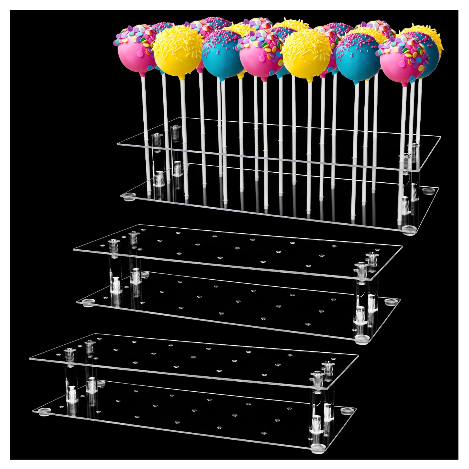 3Packs Cake Pop Stand, 21 Hole Clear Acrylic Cake Pop Holder for Weddings Baby Showers Birthday Parties Anniversaries Candy Halloween Decoration