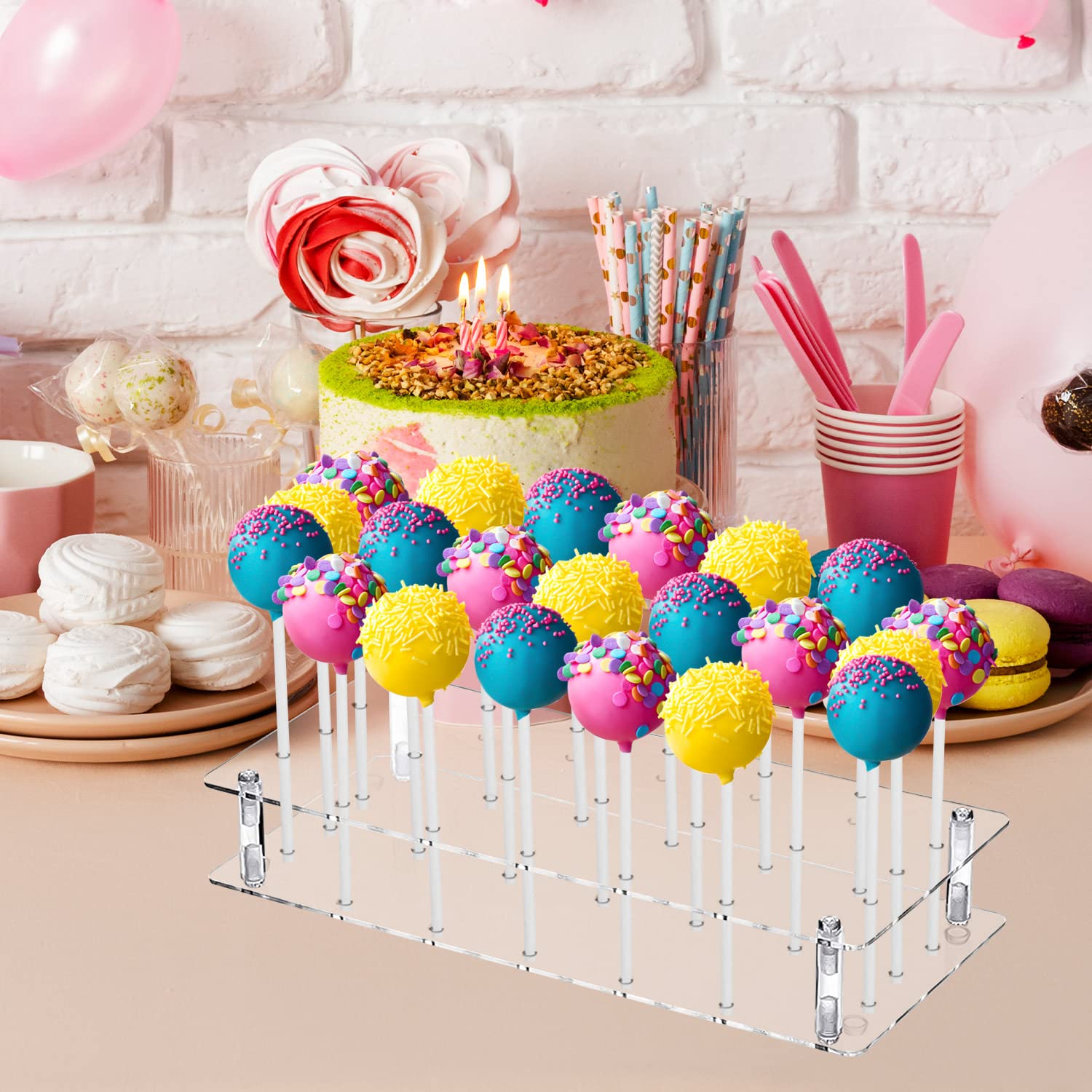 3Packs Cake Pop Stand, 21 Hole Clear Acrylic Cake Pop Holder for Weddings Baby Showers Birthday Parties Anniversaries Candy Halloween Decoration