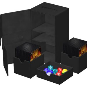 Ultimate Guard Flip 'n' Tray 200+, Deck Case for 200 Double-Sleeved TCG Cards + Dice Tray, Black, Independent Magnetic Closure & Microfiber Lining