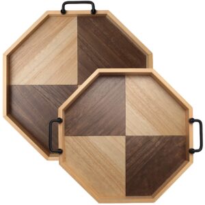 aurora chase wooden serving trays - octagonal shape metal handles serving trays classic style-pine wood material - set of 2 serving platters for food & decor…