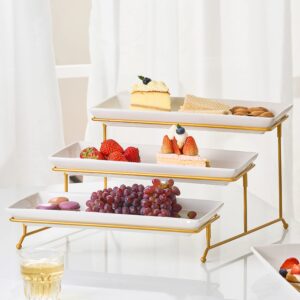 LAUCHUH 3 Tier Serving Stand with Porcelain Bowls, Oval Shape, Ideal for Food Presentation, Dishwasher Safe