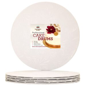 14 inch white round thin sturdy cake board drums for displaying cakes, 1/4 inch thick, (6 count)