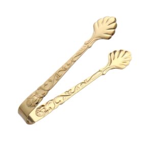 mini serving tongs, vintage rose relief handle ice cube clips sugar tongs, stainless steel sugar cube tongs,for tea coffee appetizers desserts(gold)