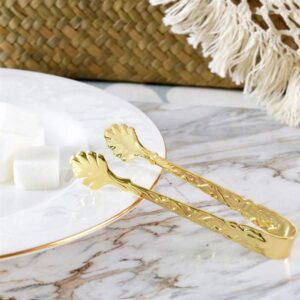 Mini Serving Tongs, Vintage Rose Relief Handle Ice Cube Clips Sugar Tongs, Stainless Steel Sugar Cube Tongs,for Tea Coffee Appetizers Desserts(Gold)