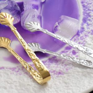 Mini Serving Tongs, Vintage Rose Relief Handle Ice Cube Clips Sugar Tongs, Stainless Steel Sugar Cube Tongs,for Tea Coffee Appetizers Desserts(Gold)