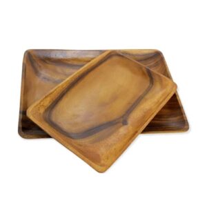 wrightmart wooden trays, set of 2, decorative rustic food, fruit, and snack, charcuterie-appetizer servers – perfect kitchen, ottoman or coffee table trays, made from acacia wood
