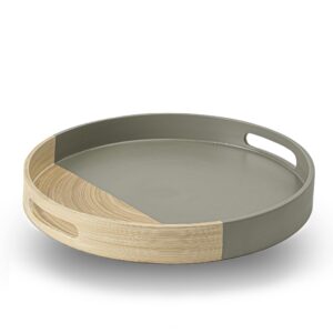 kiwi homie 13.78" dia spun bamboo serving tray, round tray with handles, round ottoman tray, semi grey for coffee table, serving food on home dining table, restaurant (grey)