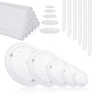ziqi 80 pieces plastic cake dowel rods set, 40 white sticks support with 10 separator plates for 4, 6, 8, 10, 12 inch, 30 clear stacking dowels tiered cakes