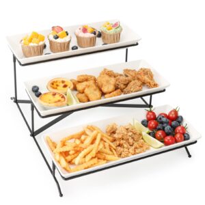 zoneyila large 3 tiers serving tray, 14 inch serving platters with collapsible stand, porcelain serving dishes for entertaining, suitable for party buffet cupcake dessert table display