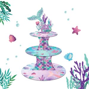 mermaid cupcake stand, 3 tier birthday party cupcake stand, party decoration surprise, birthday party decorations for girls kids, baby shower party voorpleasy