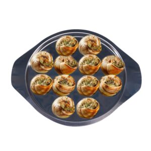 Proshopping 2 PCS Stainless Steel Snail Escargot Plate Set, Large Escargot Baking Dish Platter, Round Mushroom Escargot Serving Tray, French Escargot Grill Pan, 12 Holes - for Seafood (8.7 Inch)