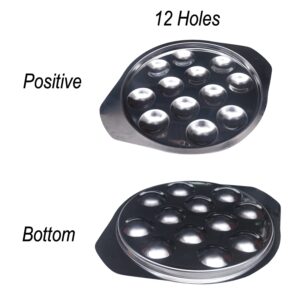 Proshopping 2 PCS Stainless Steel Snail Escargot Plate Set, Large Escargot Baking Dish Platter, Round Mushroom Escargot Serving Tray, French Escargot Grill Pan, 12 Holes - for Seafood (8.7 Inch)