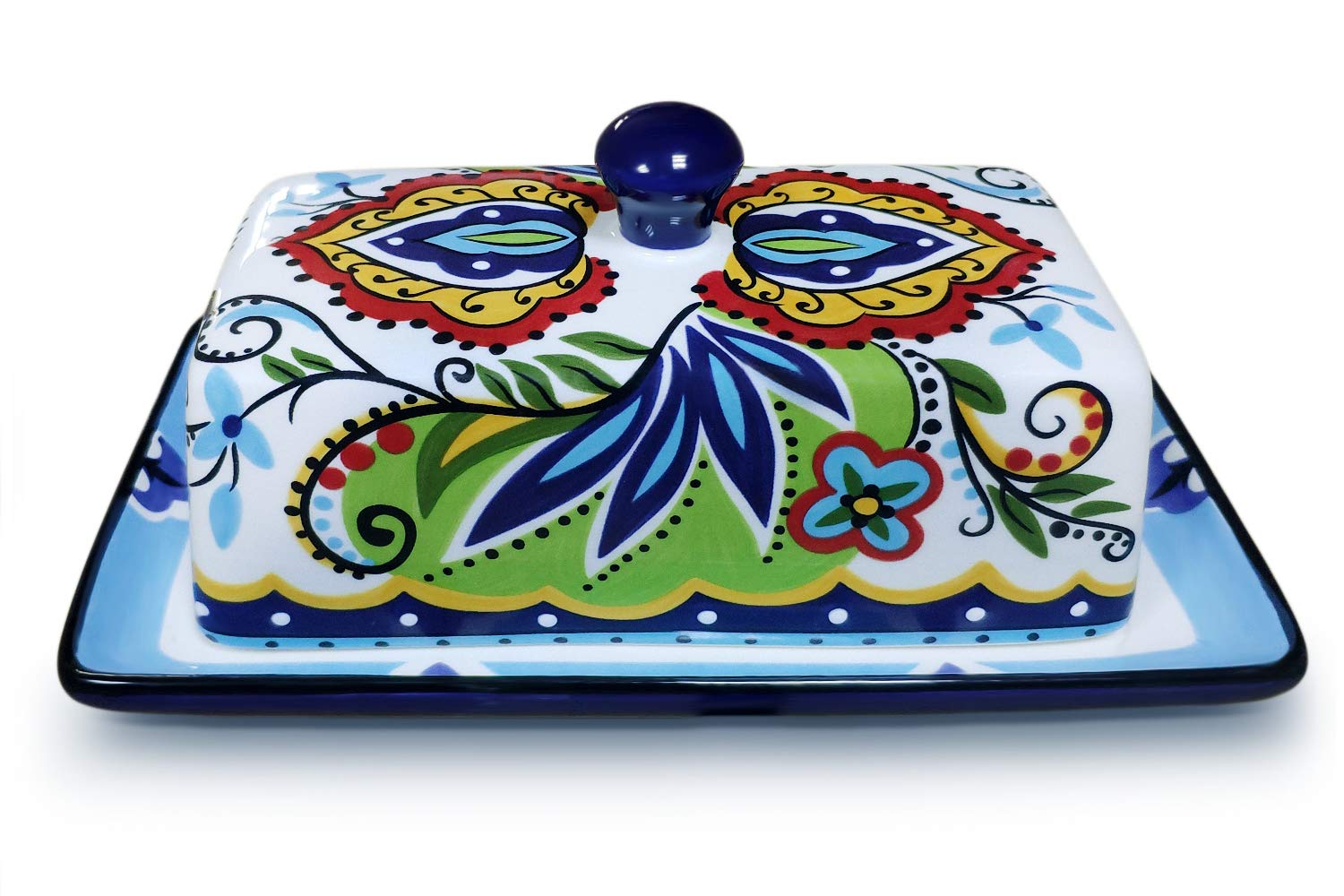 Butter Dishes with Covers, for Serving Tray Cheese, Dessert, Fruit and More Appetizer Plates (Hand Drawn)