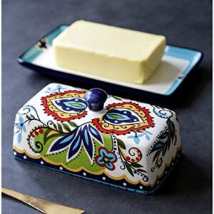 Butter Dishes with Covers, for Serving Tray Cheese, Dessert, Fruit and More Appetizer Plates (Hand Drawn)