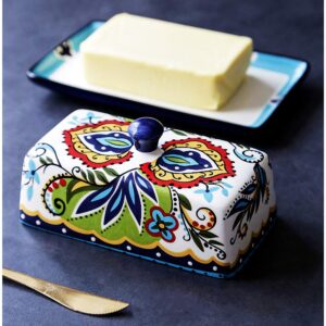 Butter Dishes with Covers, for Serving Tray Cheese, Dessert, Fruit and More Appetizer Plates (Hand Drawn)