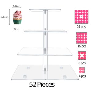 Clay Tonic 4 Tiered Square Acrylic Glass Premium Cupcake Holder-Cake Stand-Cupcake Stand-Dessert Stand-Tea Party Serving Platter (Square)