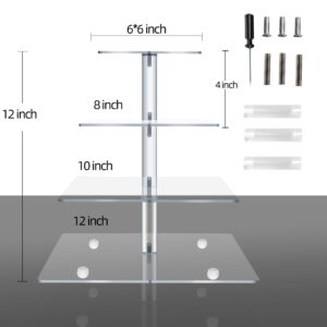 Clay Tonic 4 Tiered Square Acrylic Glass Premium Cupcake Holder-Cake Stand-Cupcake Stand-Dessert Stand-Tea Party Serving Platter (Square)